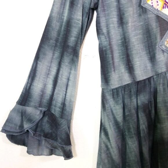 Free People embroidered tie dye bell sleeve dress M - Picture 5 of 9